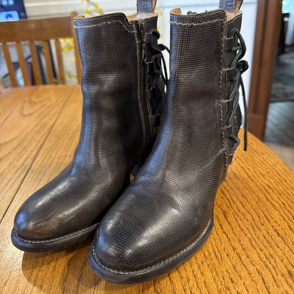 BED STU Blaire Cobbler Ankle Boots Booties Graphito Rustic Side Zip Womens 7